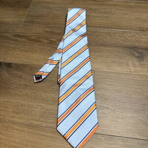 Louis Vuitton Classic 100% Silk Striped Handmade Men's Tie Burnt Orange Lt Blue‎